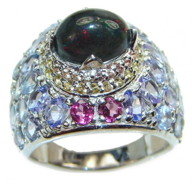 Vintage Style Black Opal .925 Sterling Silver handmade Cocktail Ring s. 8