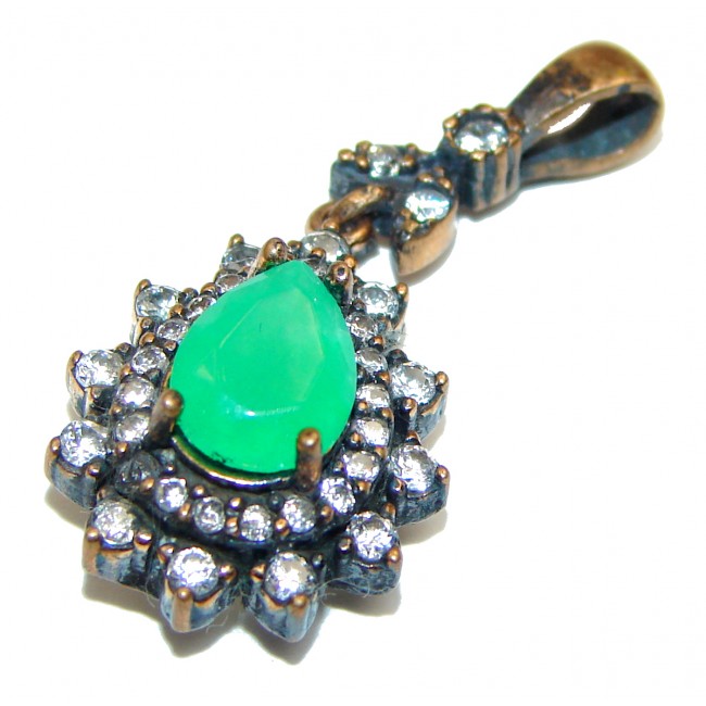 Vintage Beauty created Emerald .925 Sterling Silver handmade Huge Pendant