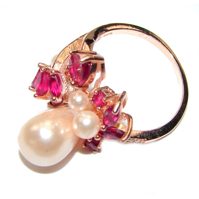 Blister Pearl Ruby Rose Gold over .925 Sterling Silver handmade ring size 8 1/2