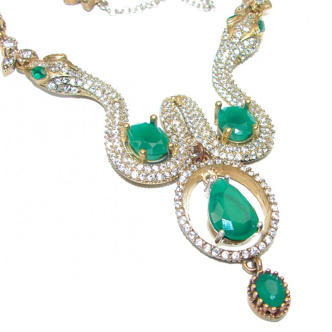 Victorian Style Snakes Green Emerald quartz & White Topaz Sterling Silver necklace