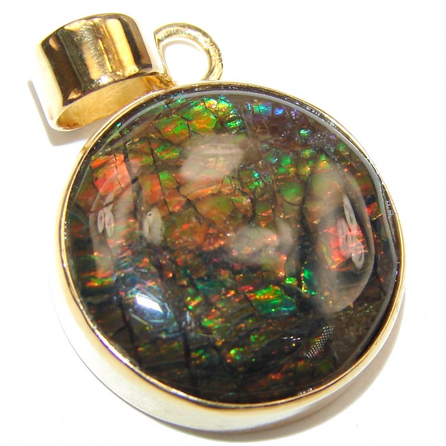 One of the kind genuine Canadian Ammolite 14K gold over .925 Sterling Silver handcrafted Pendant