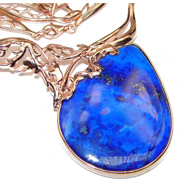 BEST QUALITY Afghan Lapis Lazuli Rose Gold over .925 Sterling Silver handmade Necklace