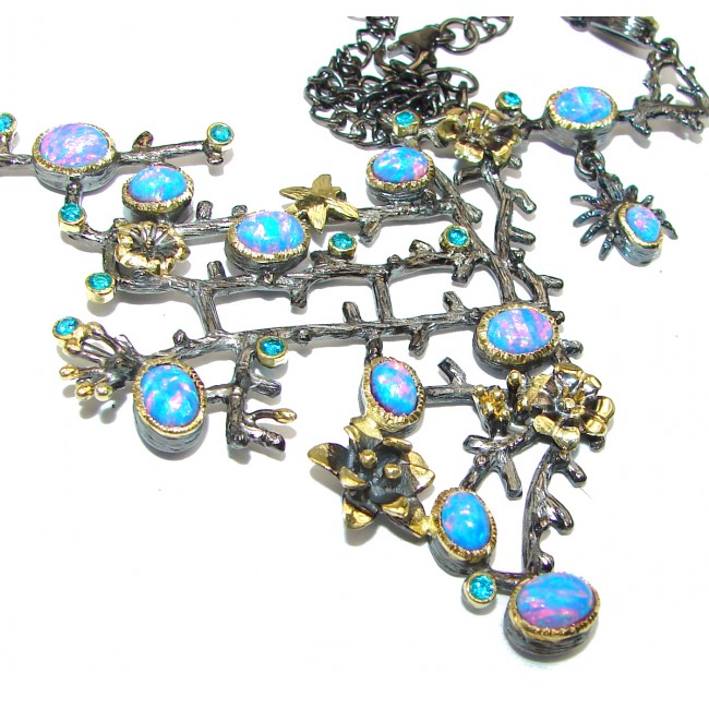 MasterPiece genuine doublet Australian Opal .925 Sterling Silver brilliantly handcrafted necklace