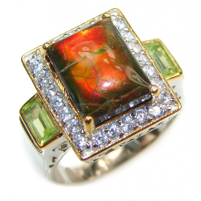 Outstanding Genuine Canadian Ammolite 18K Gold over .925 Sterling Silver handmade ring size 5 3/4