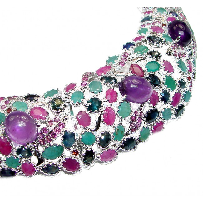 Violet Flame authentic Kashmir Ruby Emerald .925 Sterling Silver handcrafted necklace