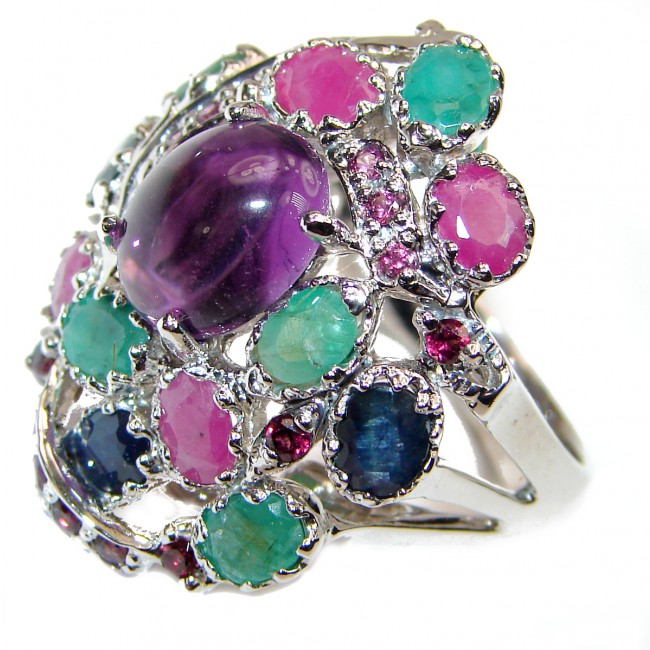 Violet Flame Amethyst .925 Sterling Silver Statement Ring s. 9