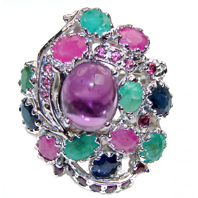 Violet Flame Amethyst .925 Sterling Silver Statement Ring s. 9