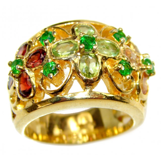 Valentina Genuine Emerald Tourmaline .925 Sterling Silver handcrafted Statement Ring size 7