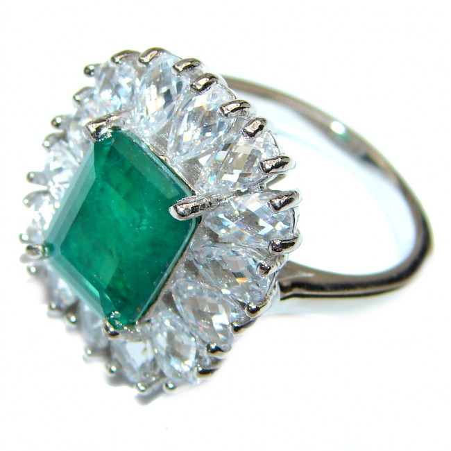 Spectacular Emerald White Topaz .925 Sterling Silver handmade Ring size 7
