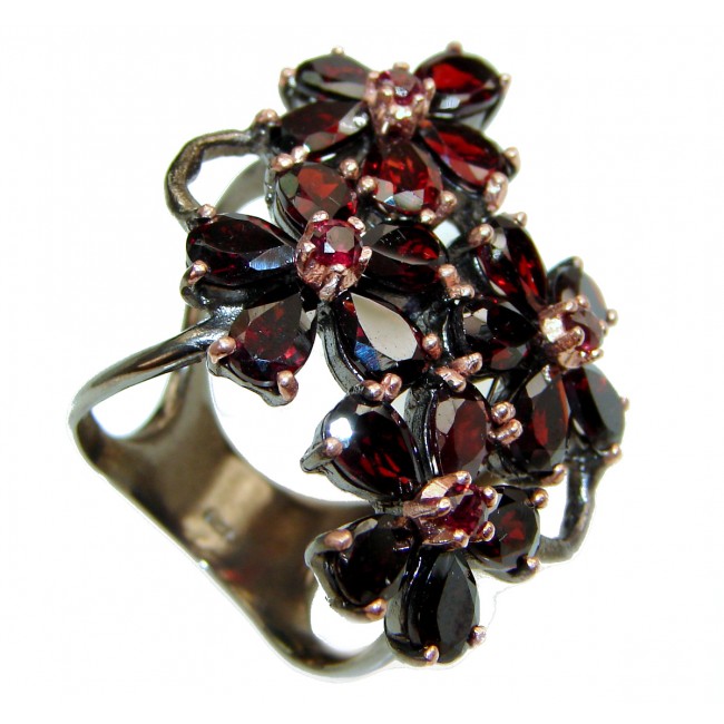 Rose Garden Authentic Garnet black rhodium over .925 Sterling Silver brilliantly handcrafted ring s. 7 1/4