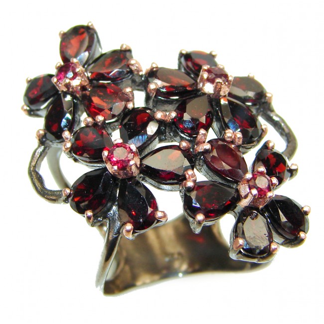 Rose Garden Authentic Garnet black rhodium over .925 Sterling Silver brilliantly handcrafted ring s. 7 1/4