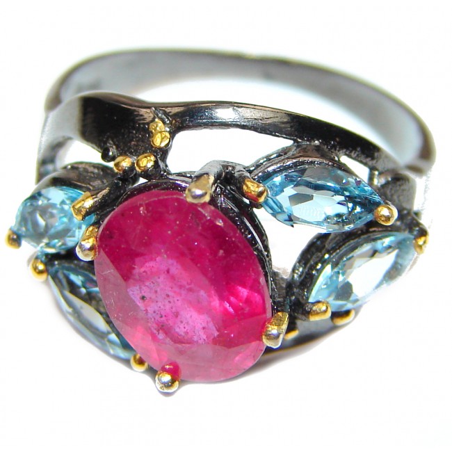 Perfect 7 ctw Ruby .925 Sterling Silver handcrafted Statement Ring size 7 3/4