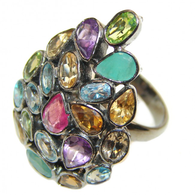 My Love Genuine Multigem .925 Sterling Silver handcrafted Statement Large Ring size 8