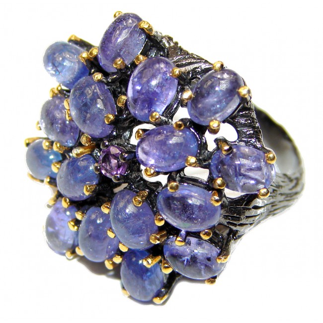 Bouquet of Flowers Authentic Tanzanite .925 Sterling Silver handmade Ring s. 7