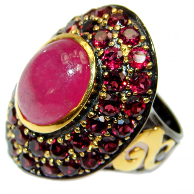 Genuine 25ct Ruby 18K yellow Gold over .925 Sterling Silver handmade Cocktail Ring s. 8 1/2
