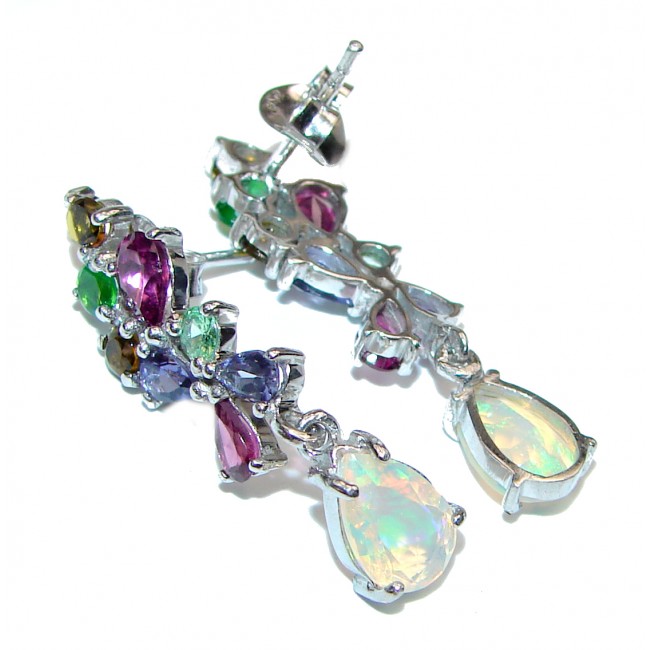 Posh Authentic Ethiopian Fire Opal .925 Sterling Silver handcrafted statement earrings