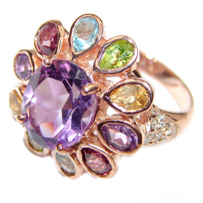 Authentic Amethyst Rose Gold over .925 Sterling Silver handmade Ring size 8