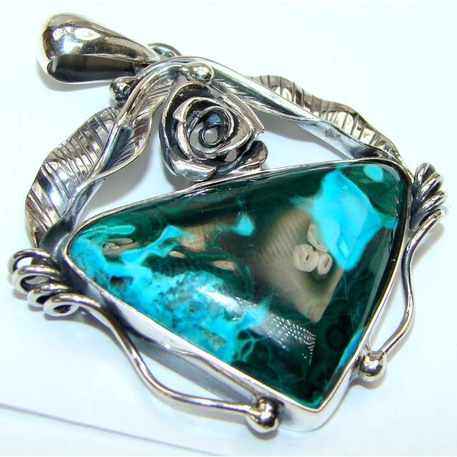 Beautiful Large Victorian style Chrysocolla .925 Sterling Silver Pendant