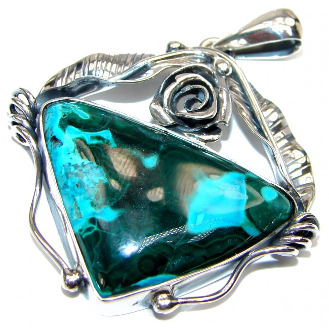 Beautiful Large Victorian style Chrysocolla .925 Sterling Silver Pendant