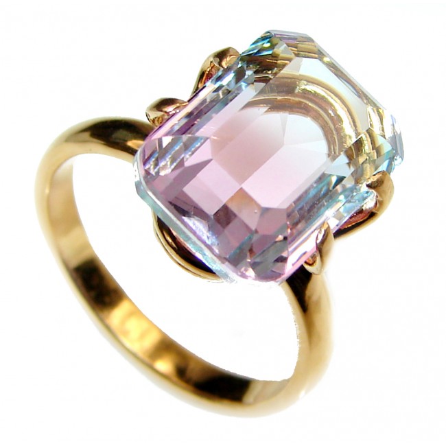 4ctw Watermelon Tourmaline Gold over .925 Sterling Silver handcrafted Ring size 7 1/4