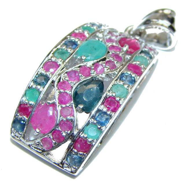 Stella Genuine Ruby Emerald Sapphire .925 Sterling Silver handcrafted pendant
