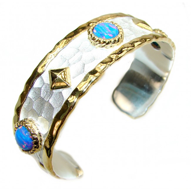 Bracelet with doublet Opal 24K Gold .925 Sterling Silver in Antique White Patina