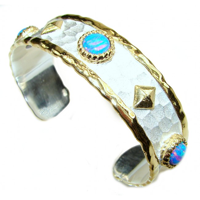 Bracelet with doublet Opal 24K Gold .925 Sterling Silver in Antique White Patina