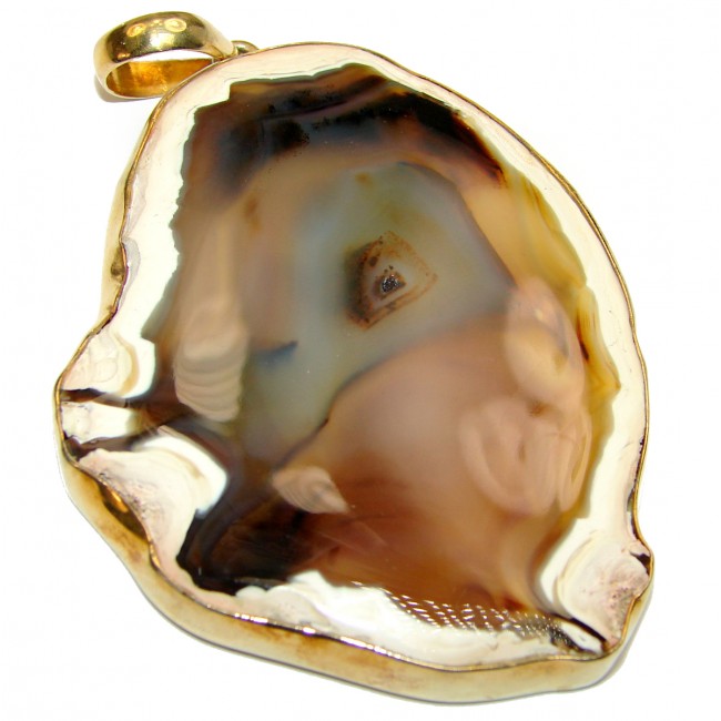 Huge 48.8 grams! Botswana Agate Gold plated over Sterling Silver handcrafted Pendant