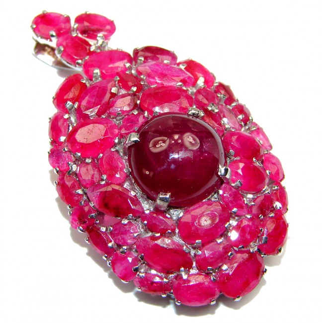 Genuine Kashmir Ruby .925 Sterling Silver handmade Pendant - Brooch