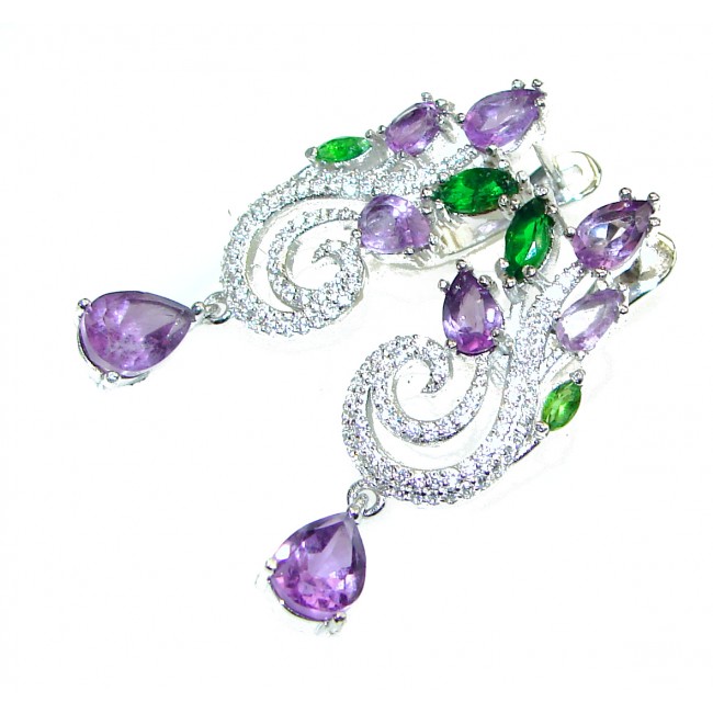 Valentina Posh African Amethyst .925 Sterling Silver handcrafted Long earrings