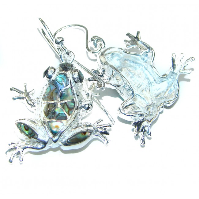 Lucky Frogs Rainbow Abalone .925 Sterling Silver handcrafted earrings