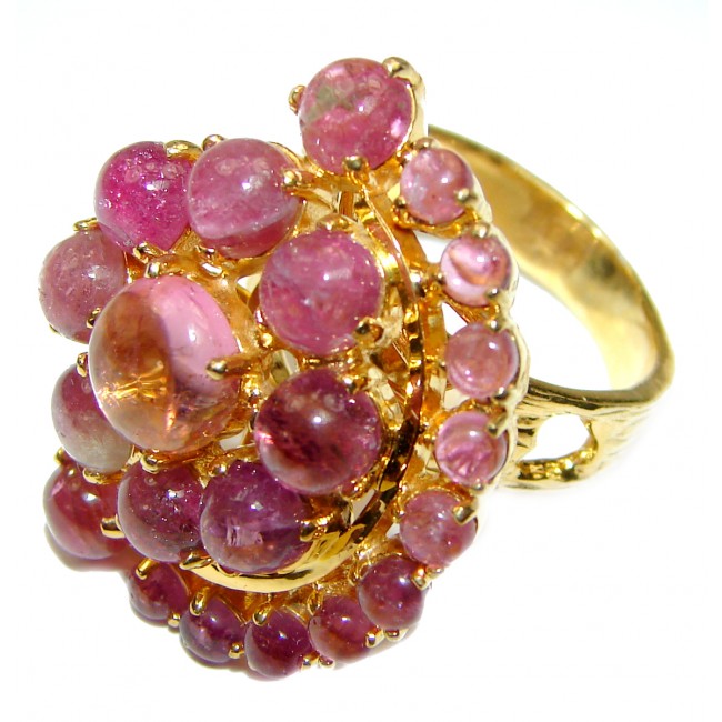 Dolce Vita Genuine Watermelon Tourmaline rose gold over .925 Sterling Silver handcrafted Statement Ring size 8