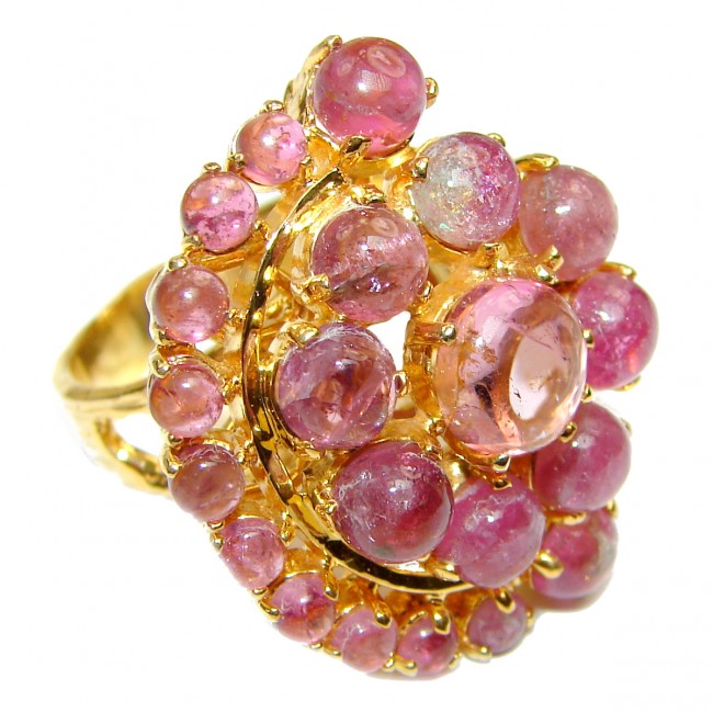 Dolce Vita Genuine Watermelon Tourmaline rose gold over .925 Sterling Silver handcrafted Statement Ring size 8
