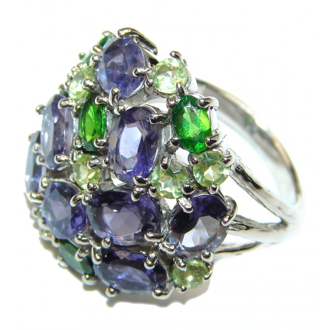 Blue Meadow Bold Kyanite Peridot .925 Sterling Silver handcrafted ring size 8 3/4