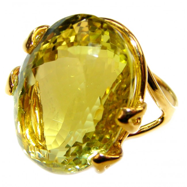 Royal Design 69ct Lemon Topaz 18K yellow Gold .925 Sterling Silver handmade ring size 7 3/4