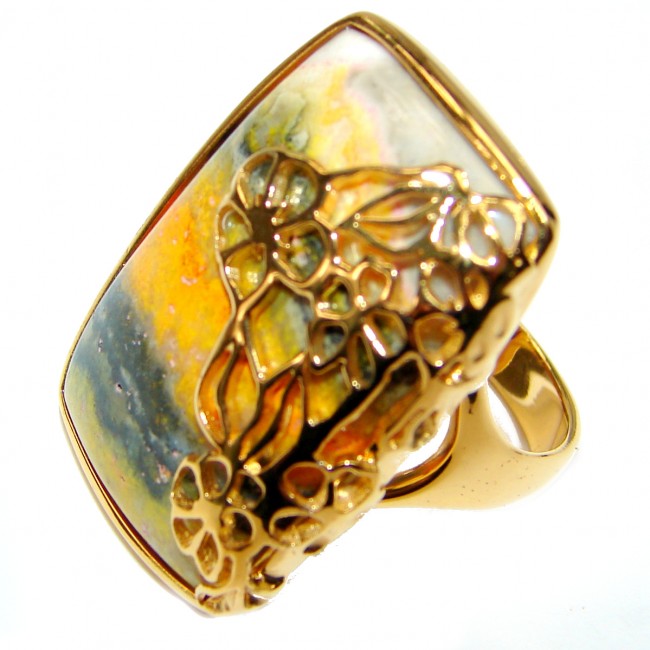 Vivid Beauty Yellow Bumble Bee 18K Gold over .925 Jasper Sterling Silver ring s. 8 1/4