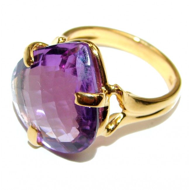 Authentic Pear cut 48ctw Amethyst 24K gold over .925 Sterling Silver brilliantly handcrafted ring s. 7