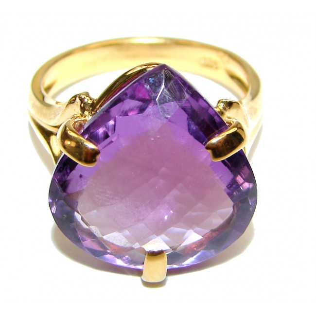 Authentic Pear cut 48ctw Amethyst 24K gold over .925 Sterling Silver brilliantly handcrafted ring s. 7