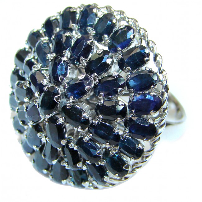 Large Blue Star Design Natural Sapphire .925 Sterling Silver handcrafted Ring s. 8 1/4