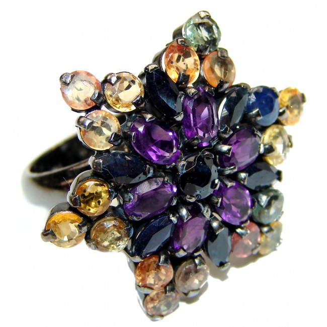 Purple Garden Amethyst Sapphire black rhodium over .925 Sterling Silver Statement Ring s. 9 1/4