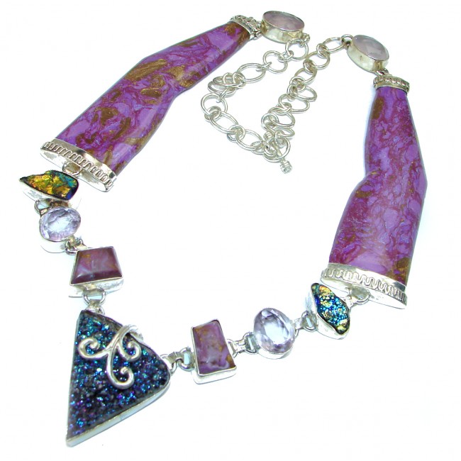 Bohemian Style Purple Turquoise Amethyst .925 Sterling Silver handcrafted HUGE necklace