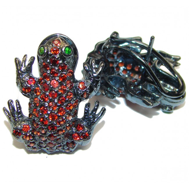 Red Frogs Garnet black rhodium over .925 Sterling Silver handcrafted earrings