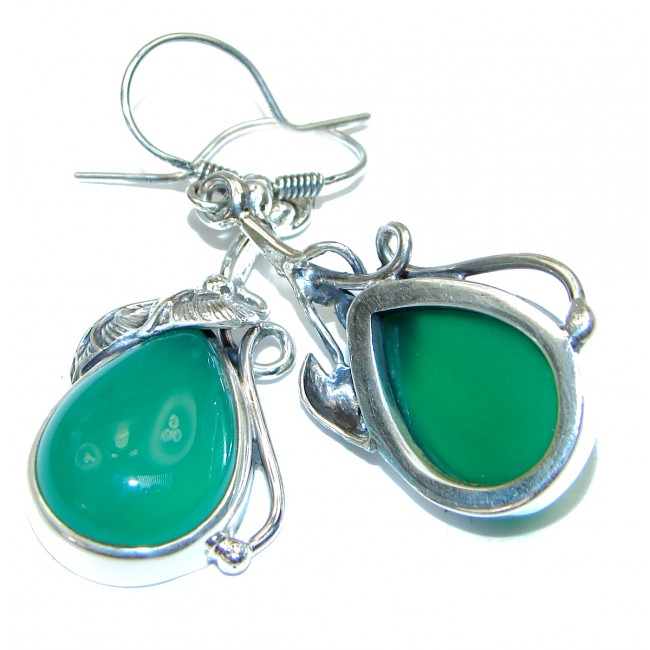 Vintage Design Green Agate .925 Sterling Silver earrings