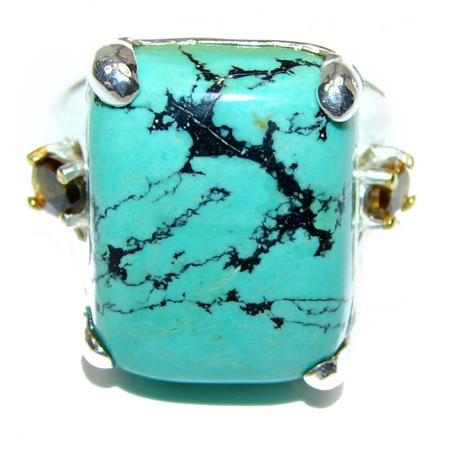 Authentic Turquoise Citrine .925 Sterling Silver ring; s. 8 1/4
