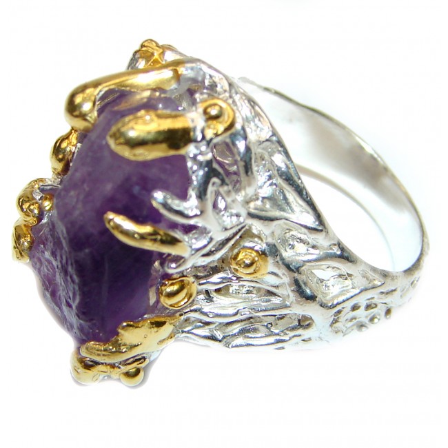 Jumbo Vintage Style Rough Amethyst .925 Sterling Silver handmade Cocktail Ring s. 8