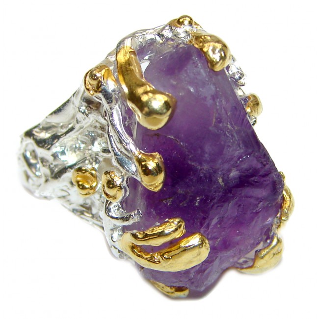 Jumbo Vintage Style Rough Amethyst .925 Sterling Silver handmade Cocktail Ring s. 8