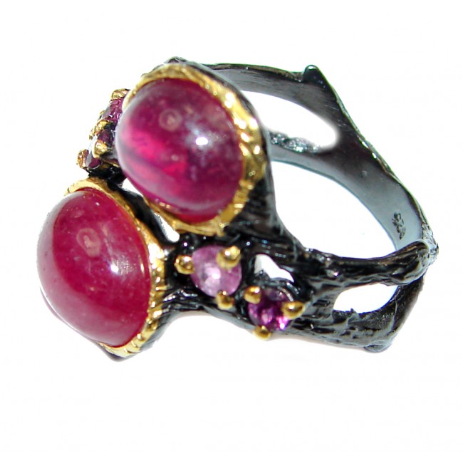 Genuine Ruby 18K yellow Gold over .925 Sterling Silver handmade Cocktail Ring s. 8 3/4