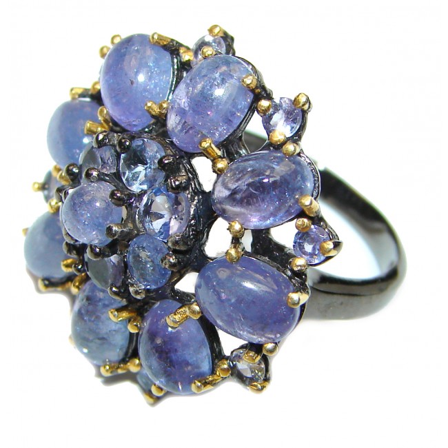 Bouquet of Flowers Authentic African Tanzanite .925 Sterling Silver handmade Ring s. 8 3/4