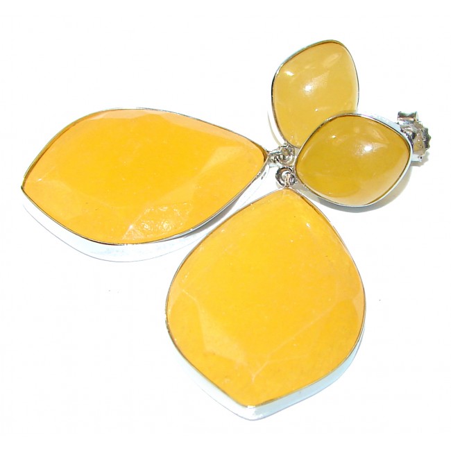 Large Excellent Golden Calcite Prehnite Sterling Silver earrings