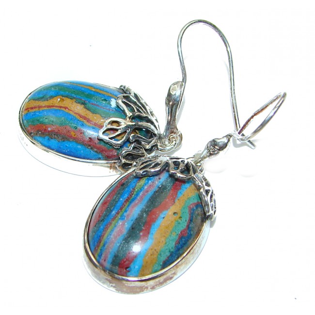 Vintage Design Rainbow Calsilica .925 Sterling Silver handmade earrings